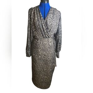 Dress Forum Animal Print Long Sleeve Wrap Dress